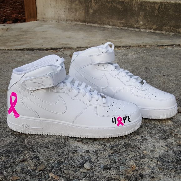 Nike Air Force 1 Mid White Pink "HOPE" Breast Cancer Awareness Custom NWT - Picture 3 of 10